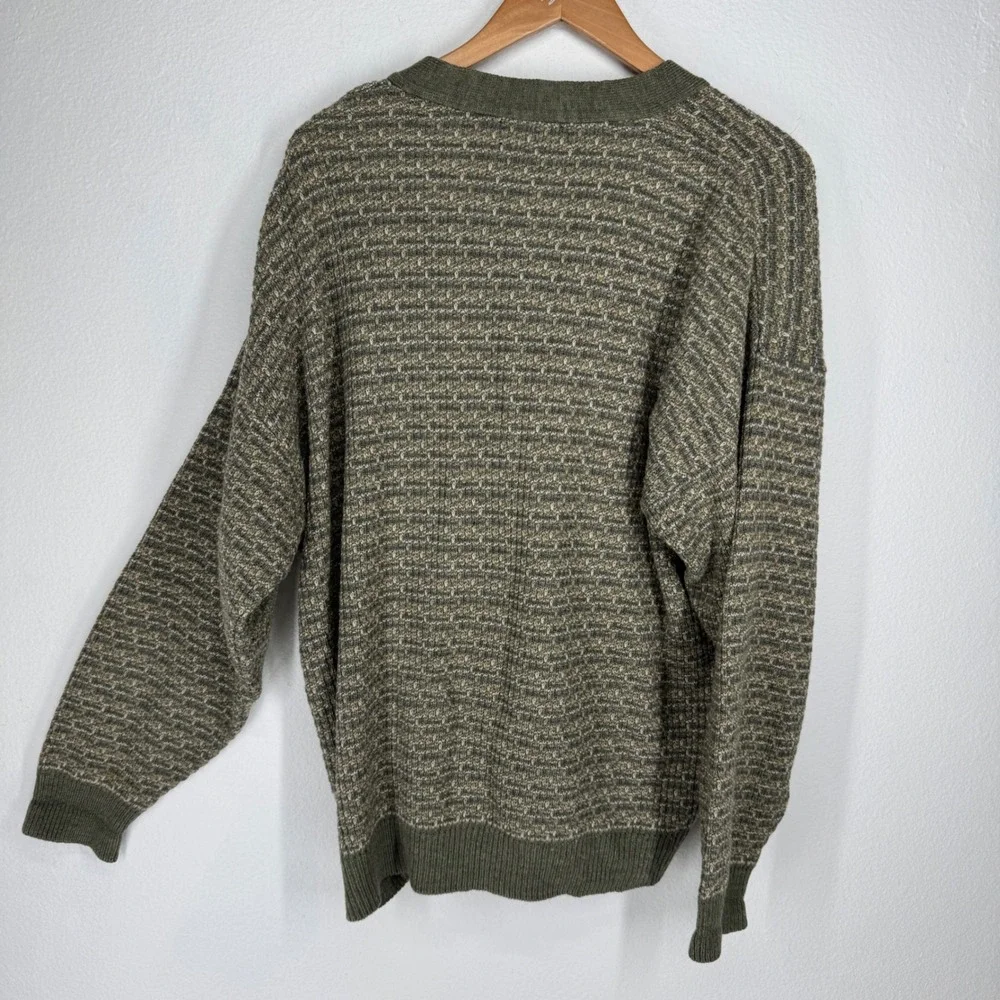 Jantzen Vintage Mens Green Textured Knit Button Grandpa Cardigan Sweater Large
